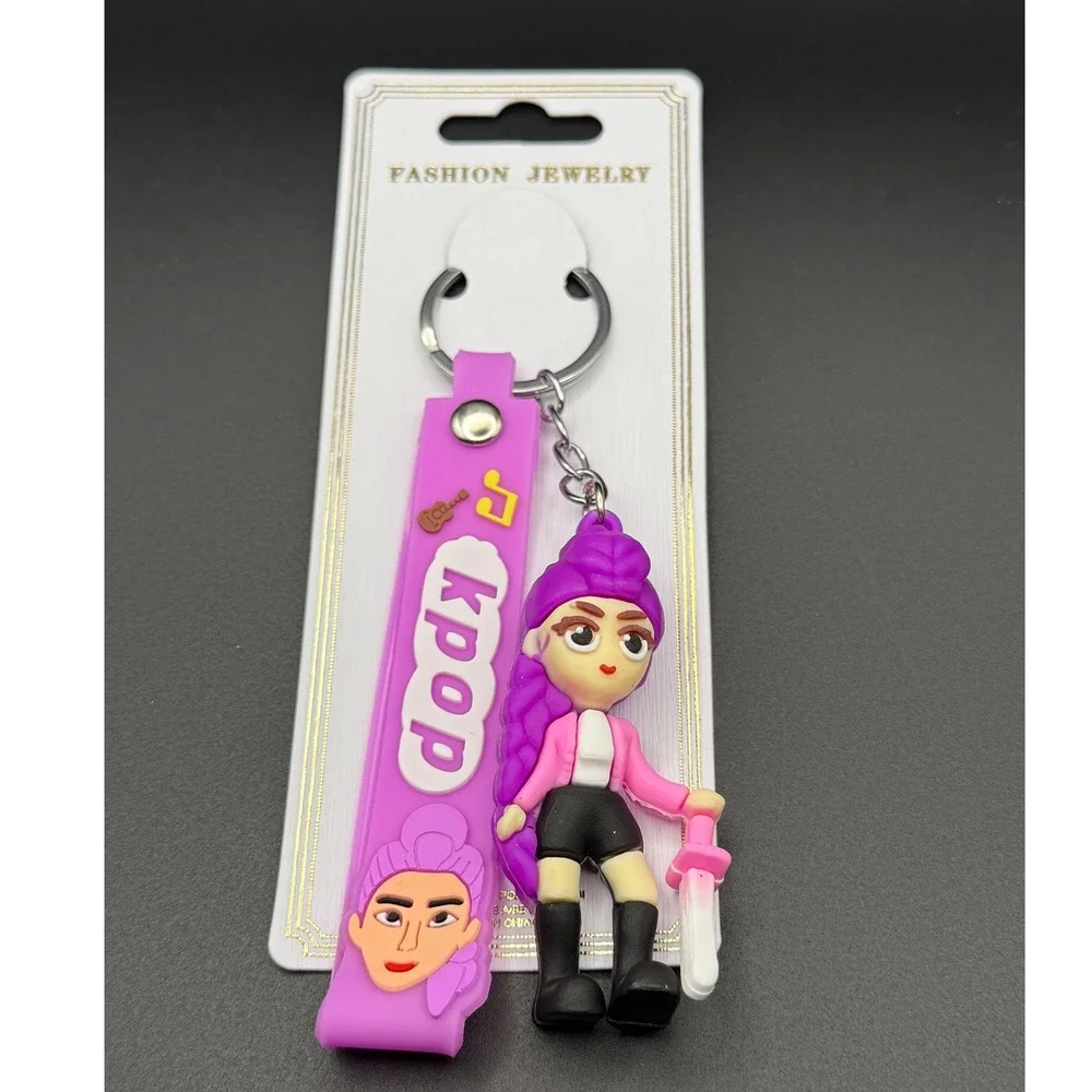 Pop Girl Character Keychain Purple Strap Music Note Charm Kids‎